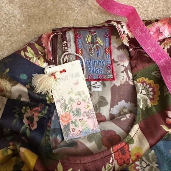 NWT Johnny Was Laurie Pippa Silk Patchwork Floral Burgundy Braid Belt Mini Dress - Picture 10 of 16